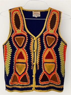 Vintage 70’s Suede Panel Crochet Vest from AWARE, Women’s Size Large